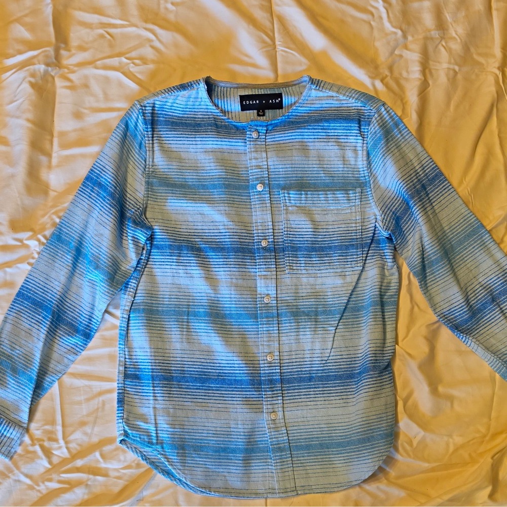 Edgar + Ash Men's Woven Long Sleeve Button-Up Shirt Band Collar Striped S #68